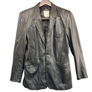 John Weitz Vintage Black Leather Sport Coat Blazer Jacket Men 42 Tall